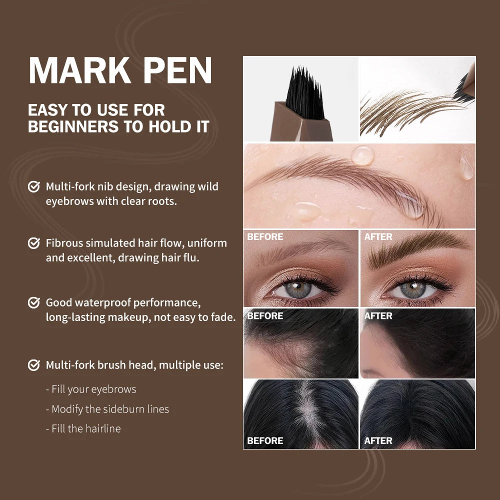 Waterproof Multi-Fork Liquid Eyebrow Pen for Natural Microbladed Brows
