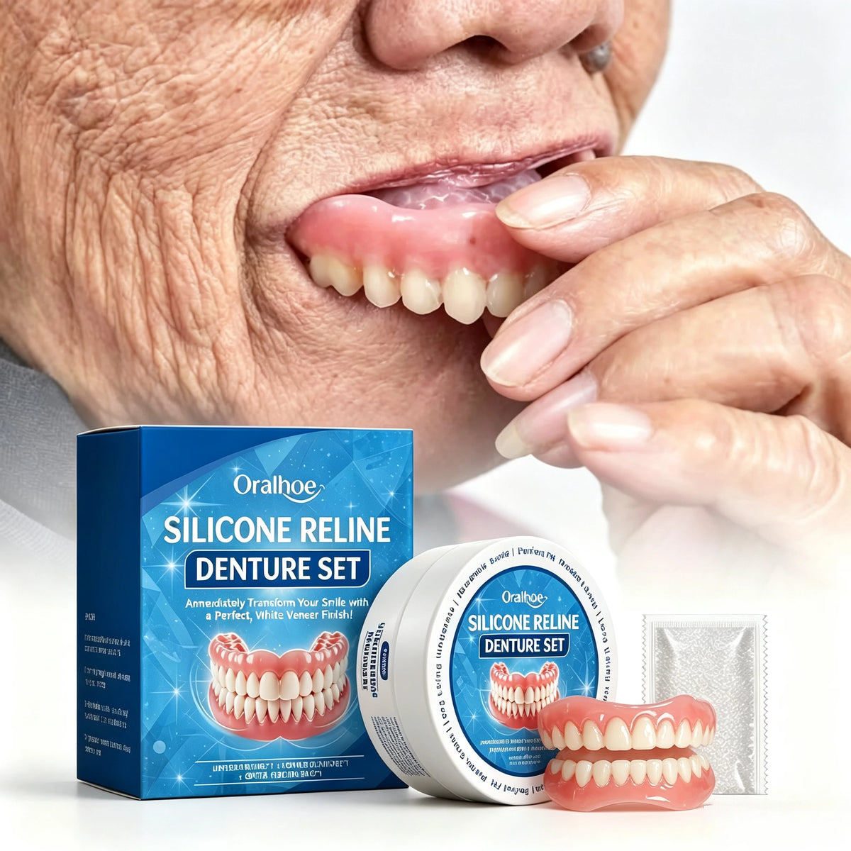 Temporary Silicone Snap-On Smile Denture Set for Instant Whitening