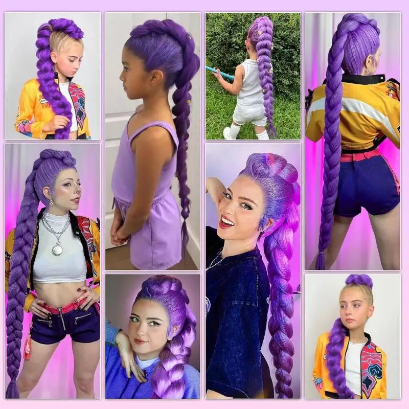 26-Inch Long Purple Braided Cosplay Ponytail Wig - 3