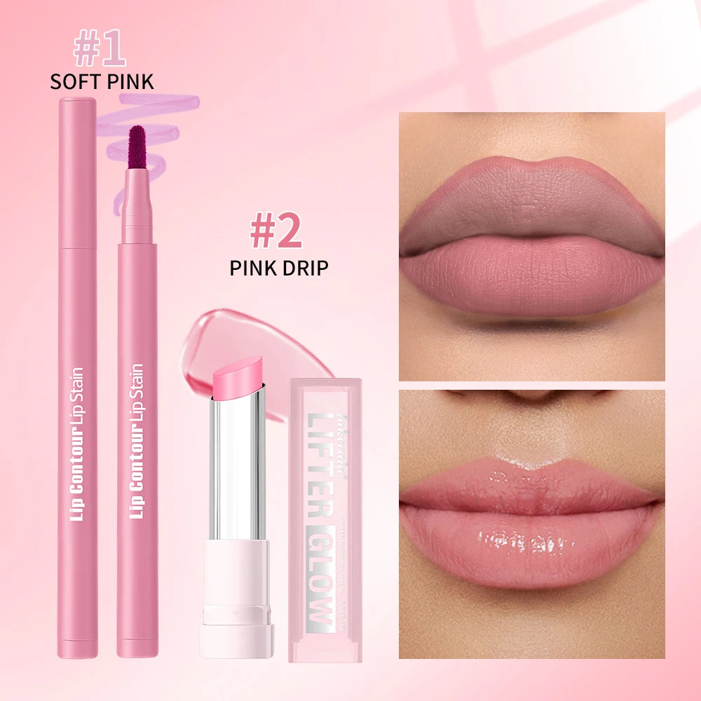 Long-Lasting Lip Contour Stain and Hydrating Glow Balm Makeup Kit - 7