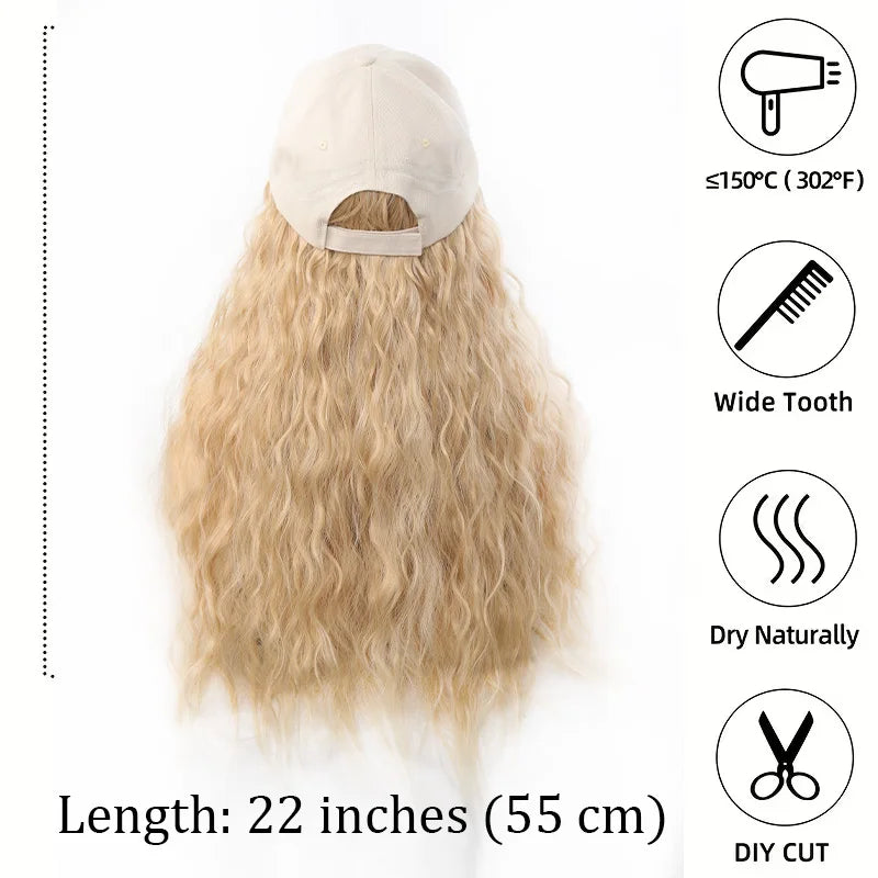 Water Wave Curly Baseball Cap Wig for Women