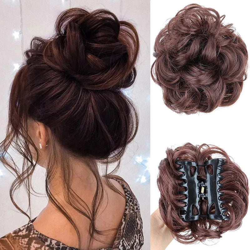 Messy Curly Hair Bun Claw Clip Extension for Instant Voluminous Updo