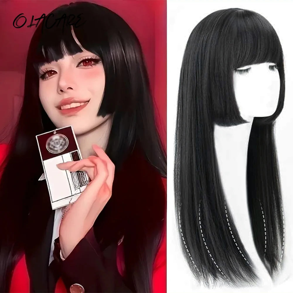 Long Straight Cosplay Wig with Bangs for Parties - 1