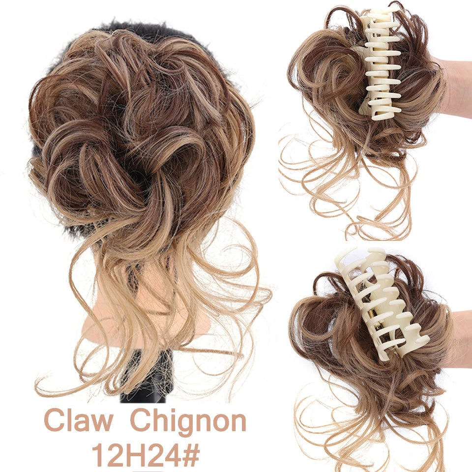 Messy Curly Claw Clip Hair Bun Extension - 10