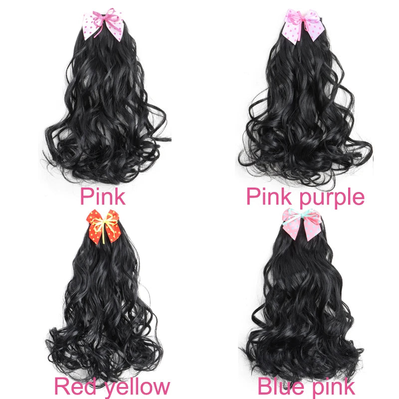 Wavy Curly Ponytail Hair Extension Clip with Bow for Girls - 2