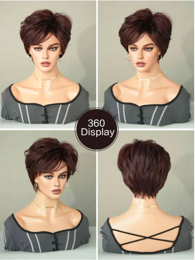 Short Deep Red Pixie Cut Wig with Bangs - 5