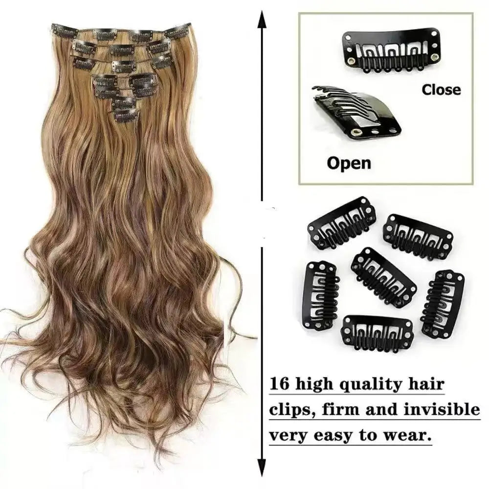 22 Inch Deep Wave Clip-In Hair Extensions Full Head Set