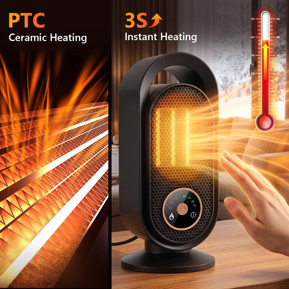 Portable Electric Ceramic Desktop Heater with Adjustable Timer and Heat - 4