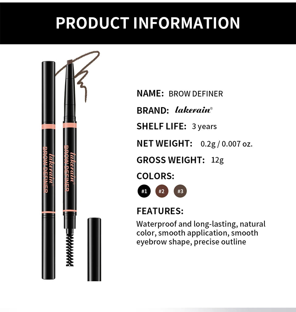 Waterproof Triangular Tip Eyebrow Pencil with Built-in Grooming Brush - 17