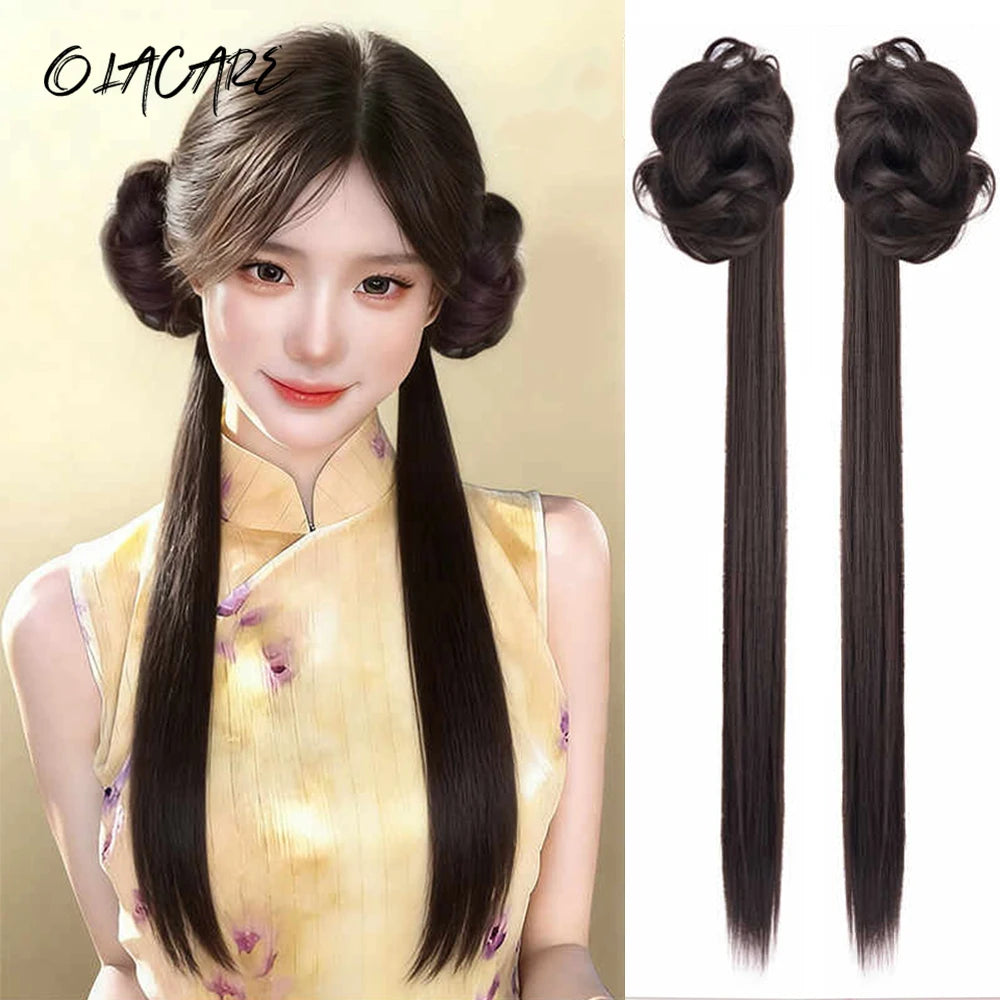 Clip-in Claw Ponytail Extension with Messy Bun for Elegant Hairstyles - 1