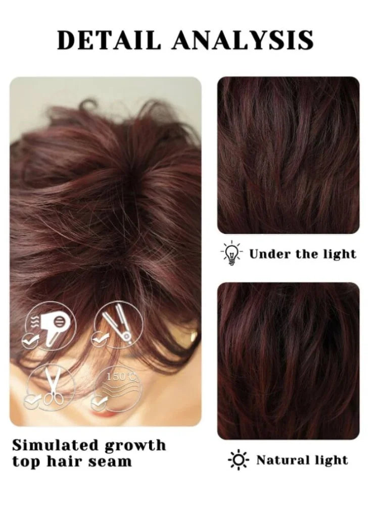 Short Deep Red Pixie Cut Wig with Bangs - 6
