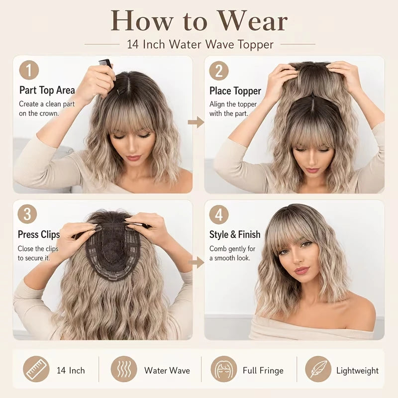 Wavy Curly Hair Topper Extension with Clips - 5