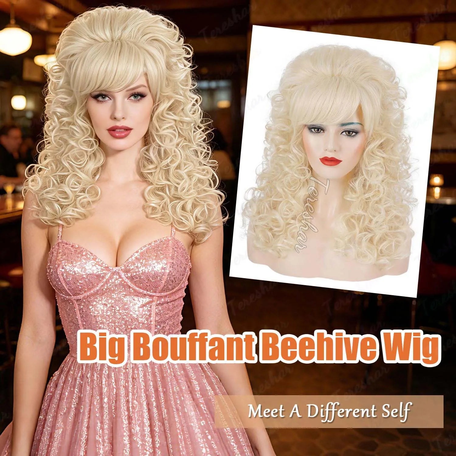 Retro 60s and 70s Voluminous Curly Beehive Costume Wig for Women - 11