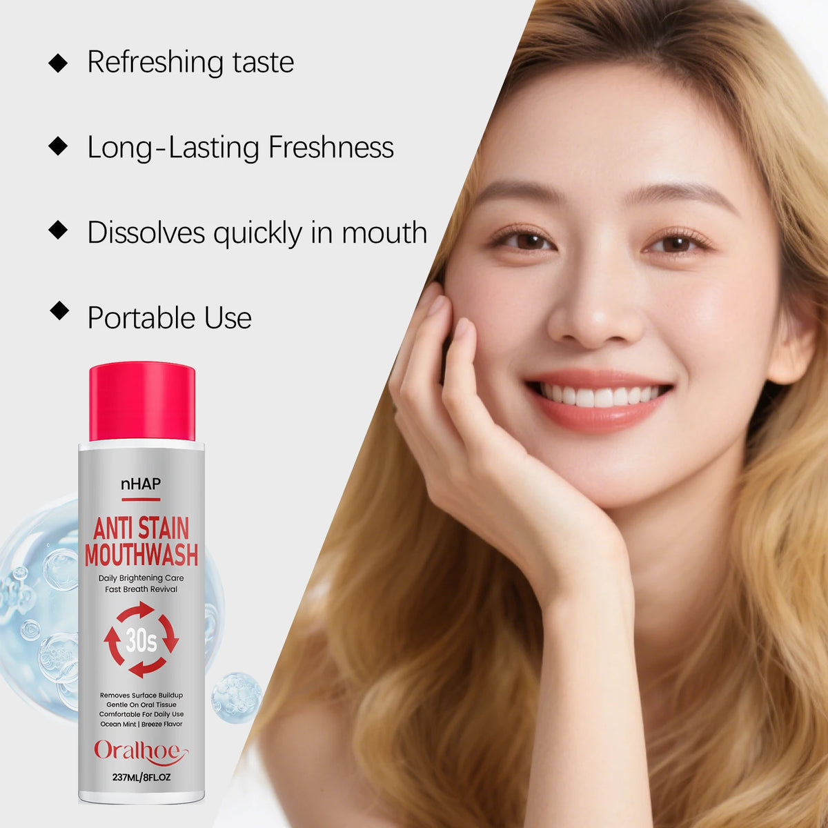 Anti-Stain Whitening Mouthwash for Fresh Breath and Plaque Removal