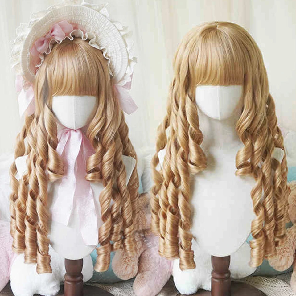Long Curly Wavy Lolita Cosplay Wig with Bangs for Parties and Events