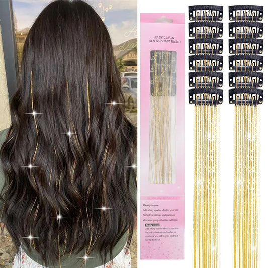 20-Inch Shiny Glitter Clip-In Hair Extensions for Parties