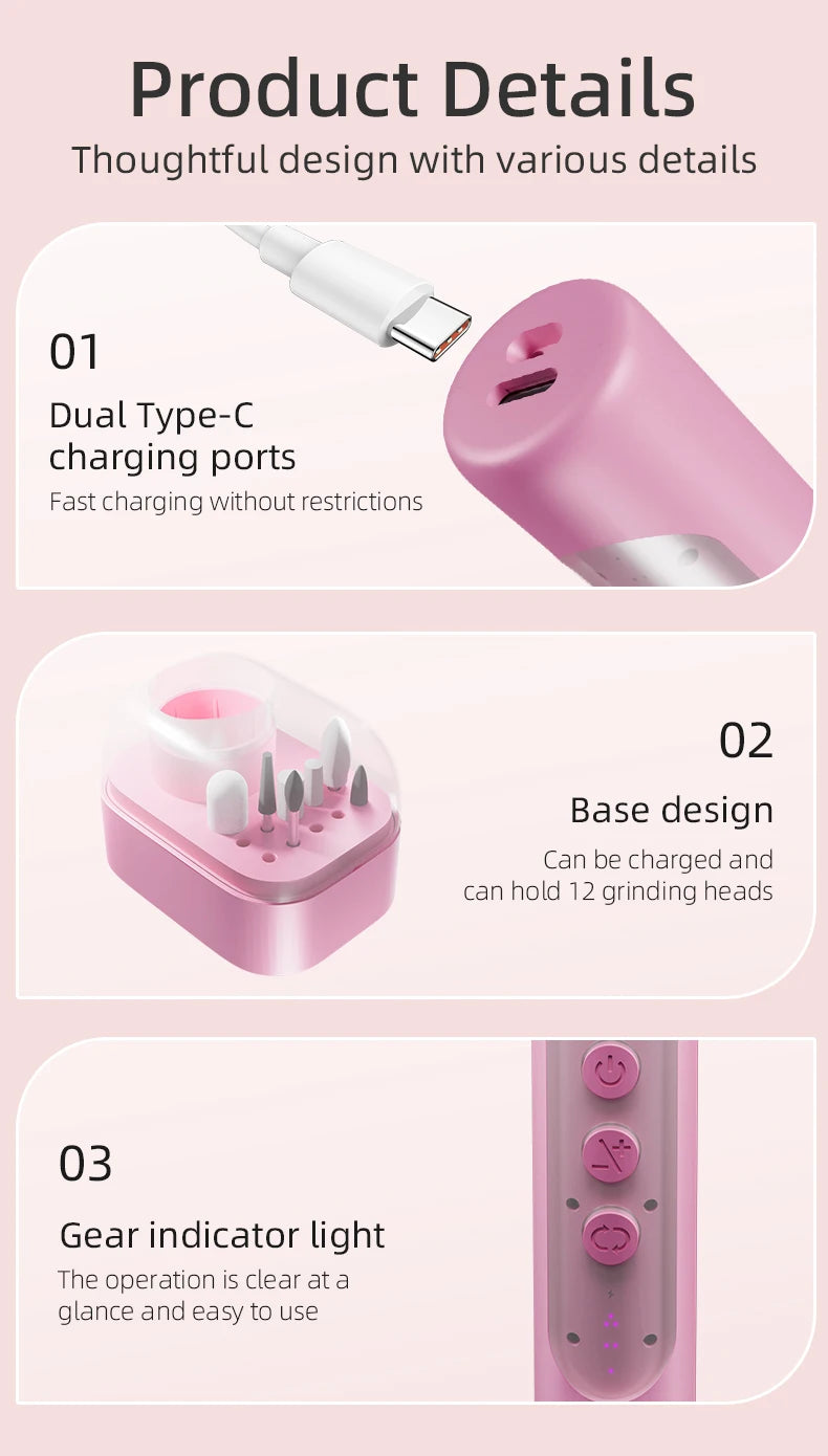 Cordless Electric Nail Drill Kit for Salon-Quality Manicures at Home