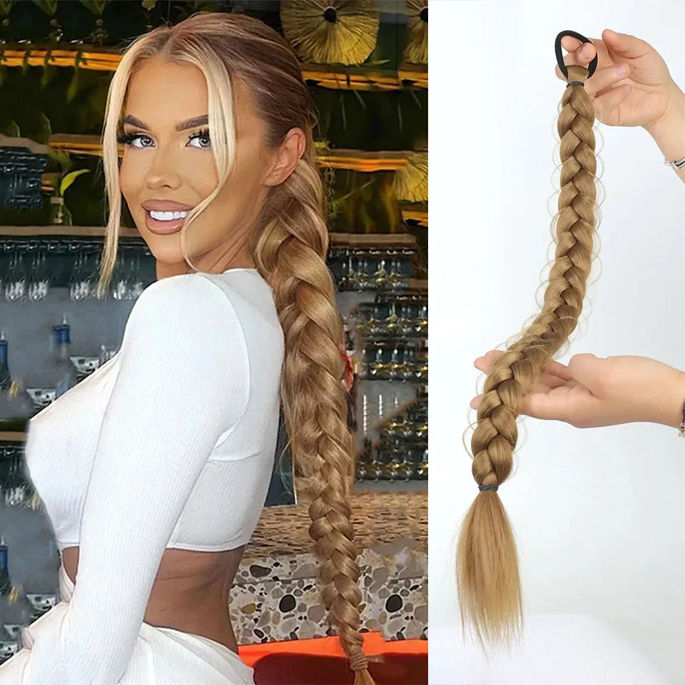 Long Synthetic Braided Ponytail Extension with Secure Rubber Band - 19