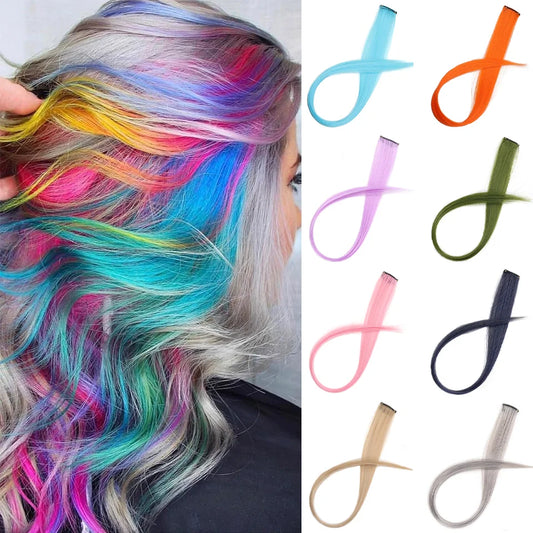 Clip-In Colorful Synthetic Hair Extensions for Parties and Daily Wear