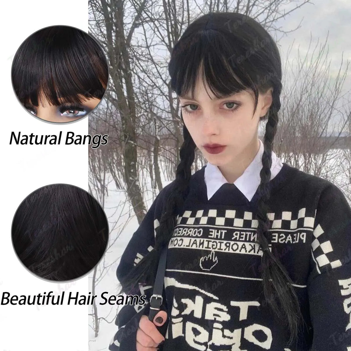 Long Braided Pigtail Wig with Bangs for Halloween and Cosplay Events