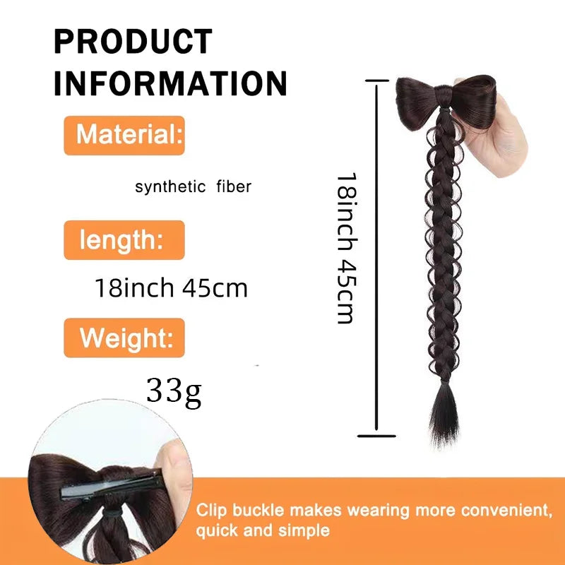 18-Inch Braided Ponytail Extension with Elegant Bow
