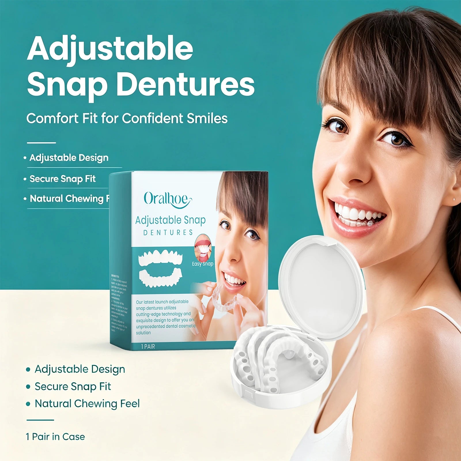 Adjustable Snap-On Dentures for Missing Teeth and Smile Repair - 4