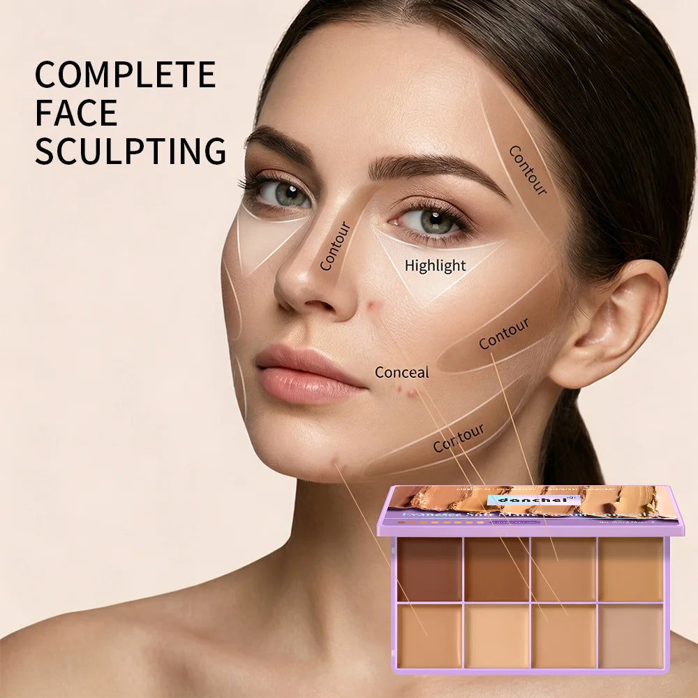 8-Shade Cream Concealer Palette for Full Coverage Face Contouring