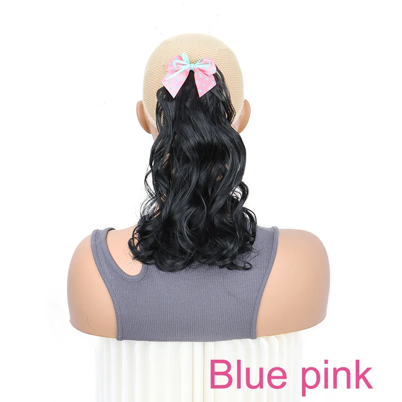Wavy Curly Ponytail Hair Extension Clip with Bow for Girls - 8