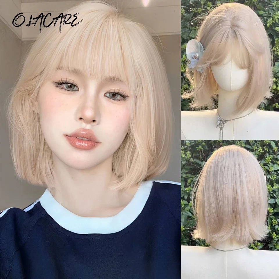 Short Curly Bob Wig with Bangs for Cosplay and Daily Wear - 8
