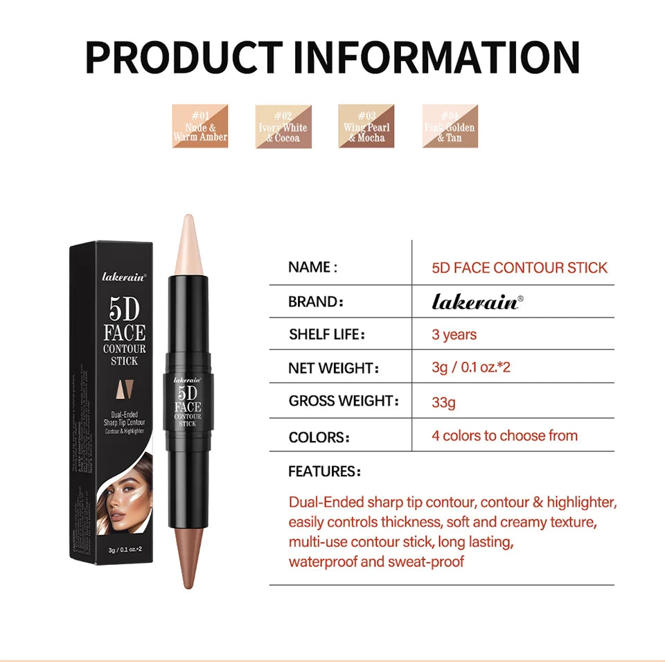 Dual-Ended Cream Contour and Highlighter Stick for Professional Sculpting - 15