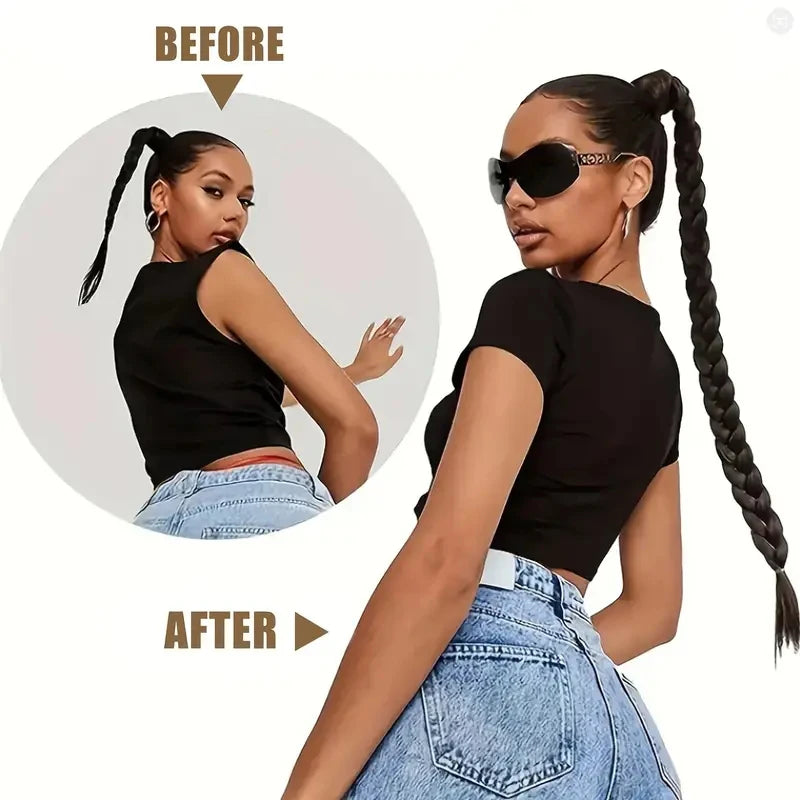 Long Braided Ponytail Extension for Women Synthetic Hairpiece