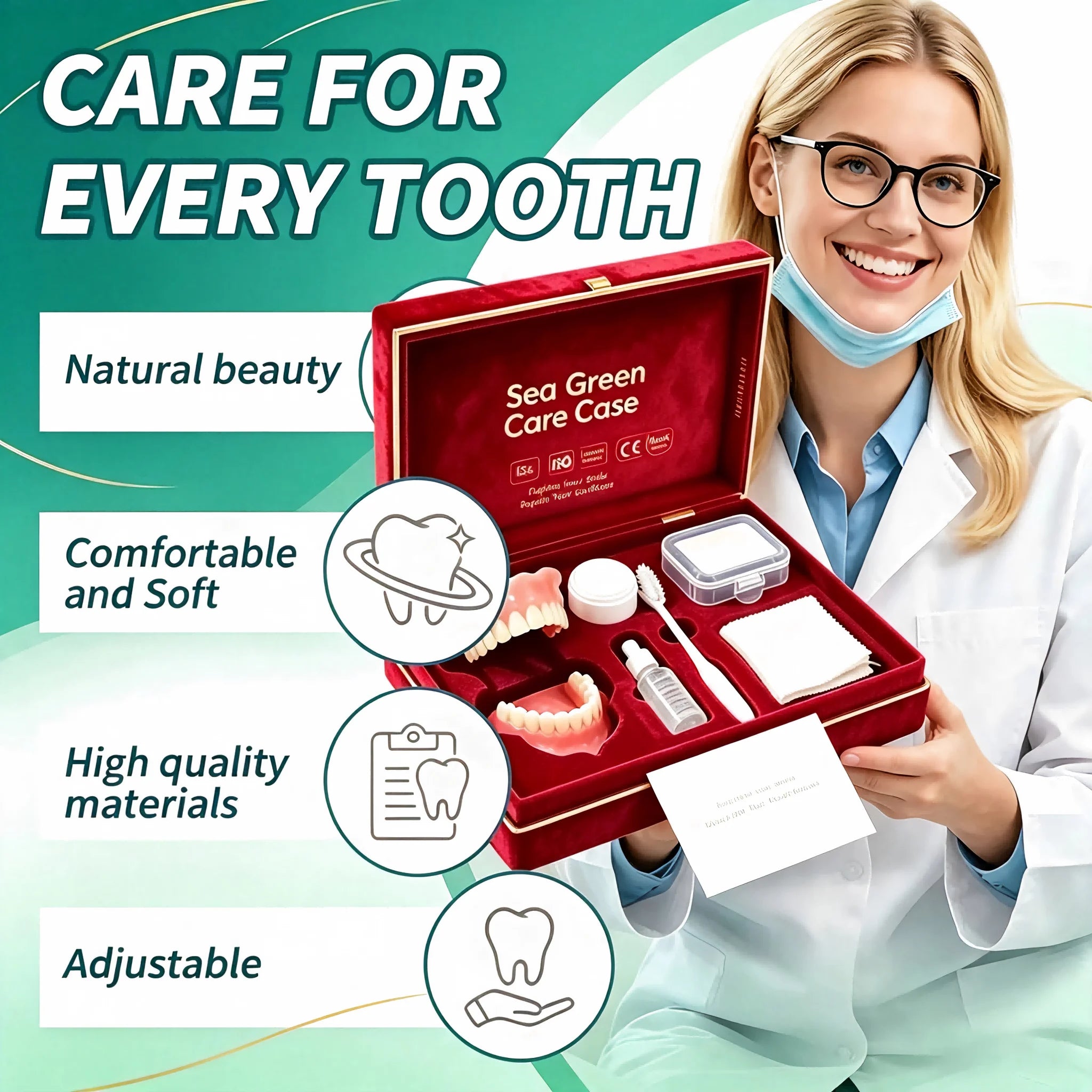 Full Mouth Denture Care Set with Storage Case and Cleaning Tools - 5