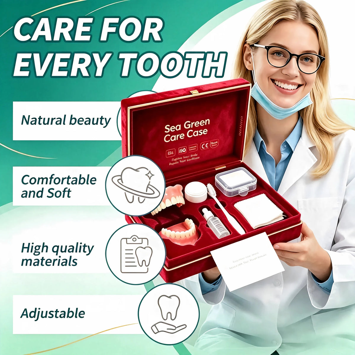 Full Mouth Denture Care Set with Storage Case and Cleaning Tools
