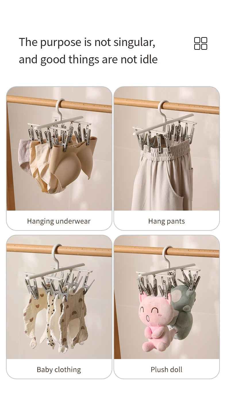 10-Clip Hanging Drying Rack for Socks and Undergarments - 14