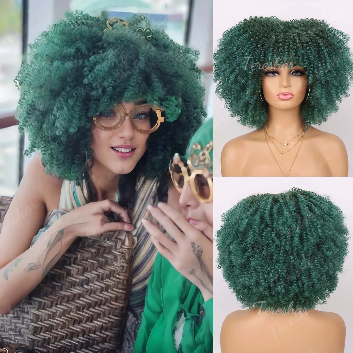 Vibrant Green Synthetic Hair Wig for Costume Parties and Holiday Events - 15
