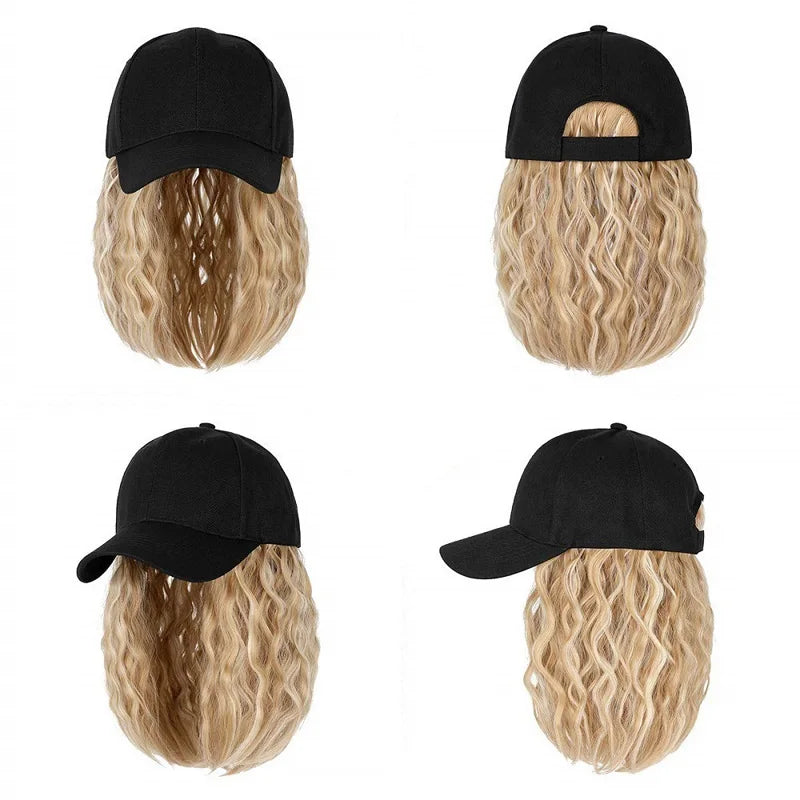 Short Wavy Curly Hair Baseball Cap Wig for Daily Wear