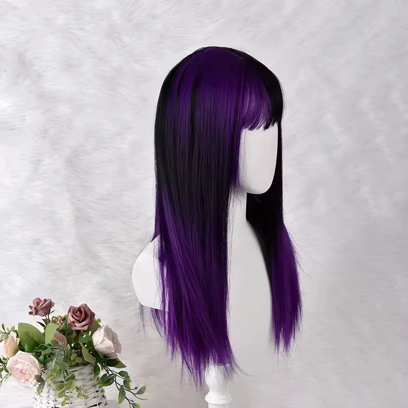 Split Color Long Straight Cosplay Wig with Bangs