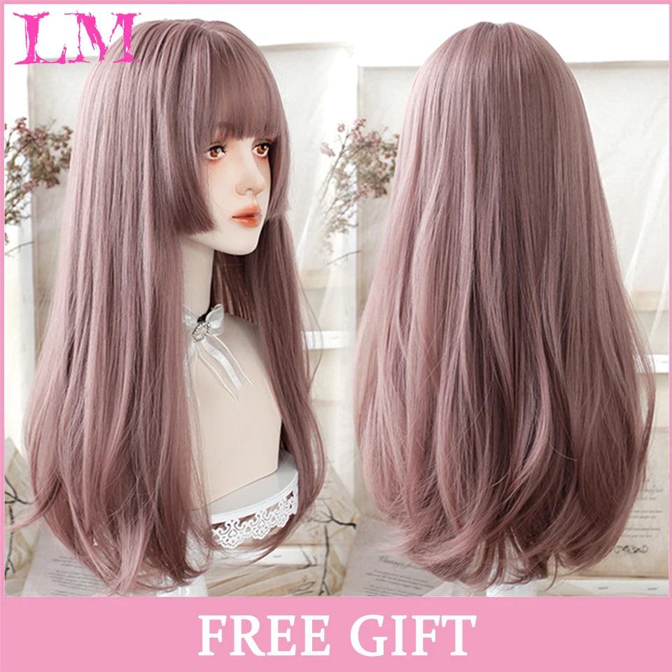 24-Inch Long Pink Cosplay Wig for Costumes