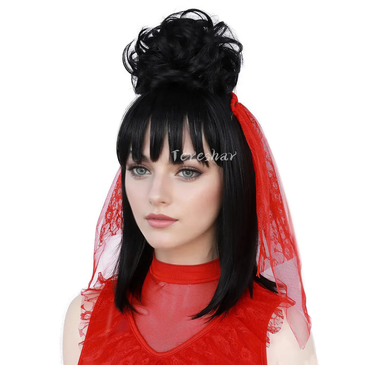Black Synthetic Wig for Costume and Halloween Parties