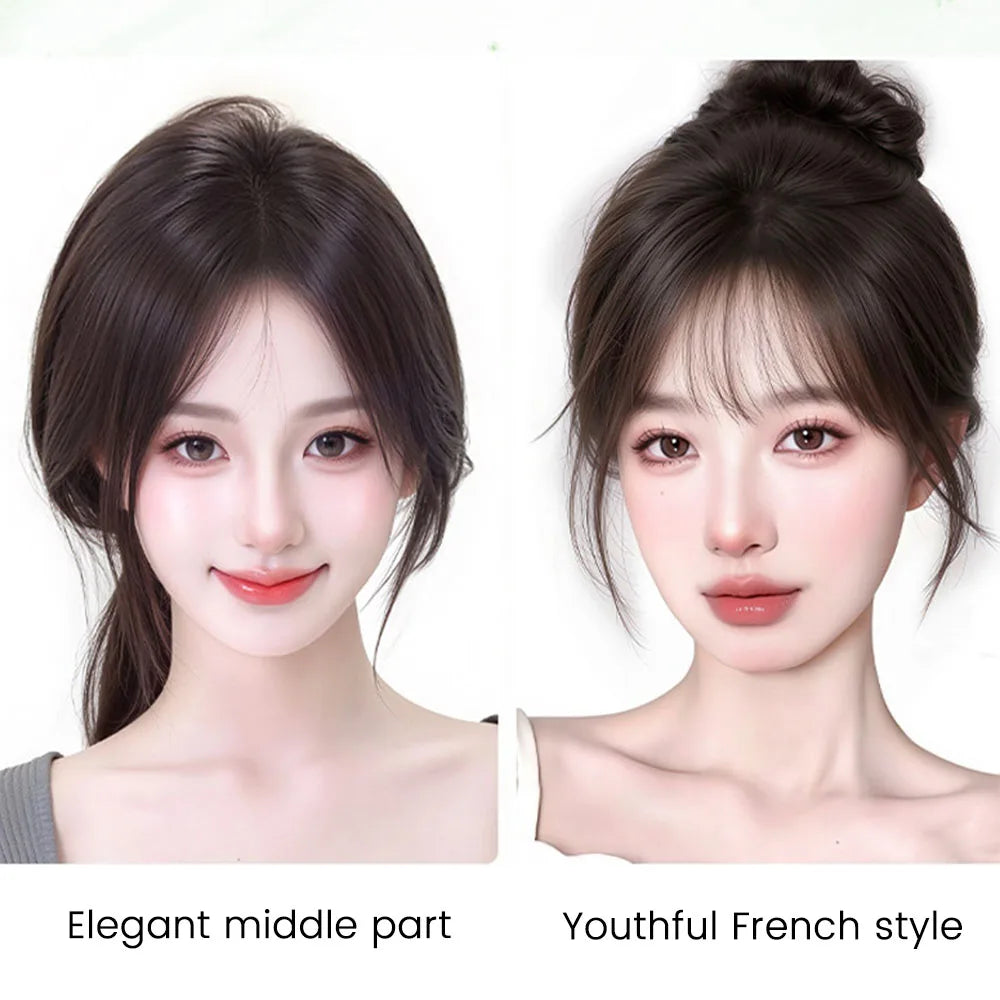 Clip-In Synthetic Hair Topper with Natural Fringe Bangs for Women - 6