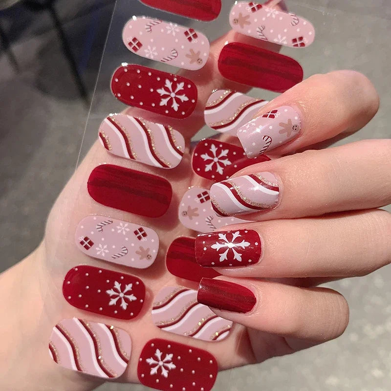 Festive Winter Snowflake Semi-Cured Gel Nail Wraps for Holiday Manicures - 1