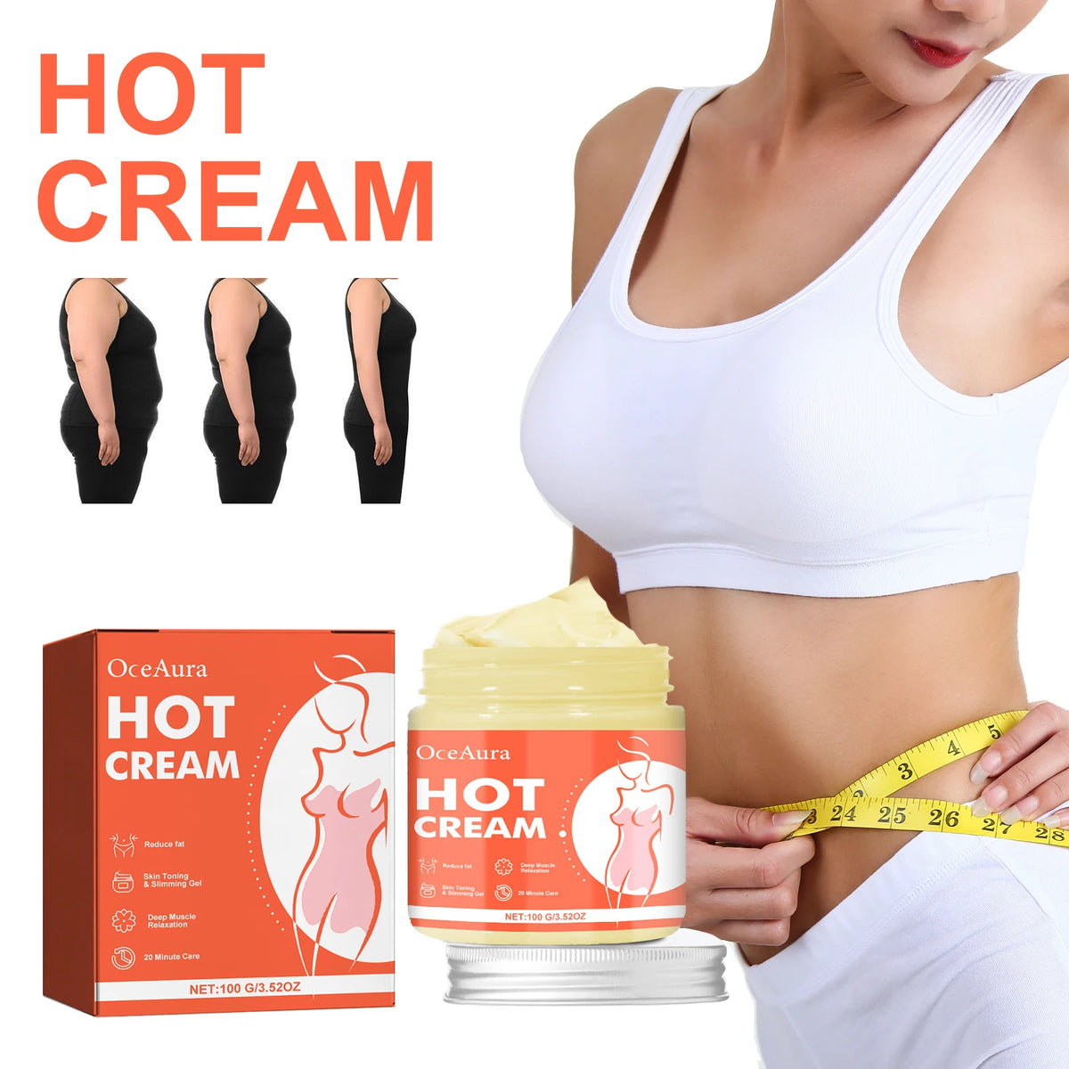 Anti-Cellulite Hot Massage Cream for Body Slimming and Skin Tightening