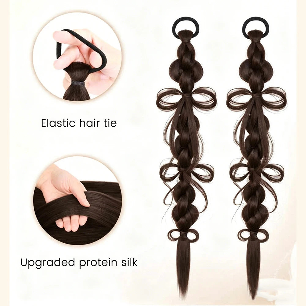 Braided Bow Ponytail Extensions for Stylish Daily Hairstyles
