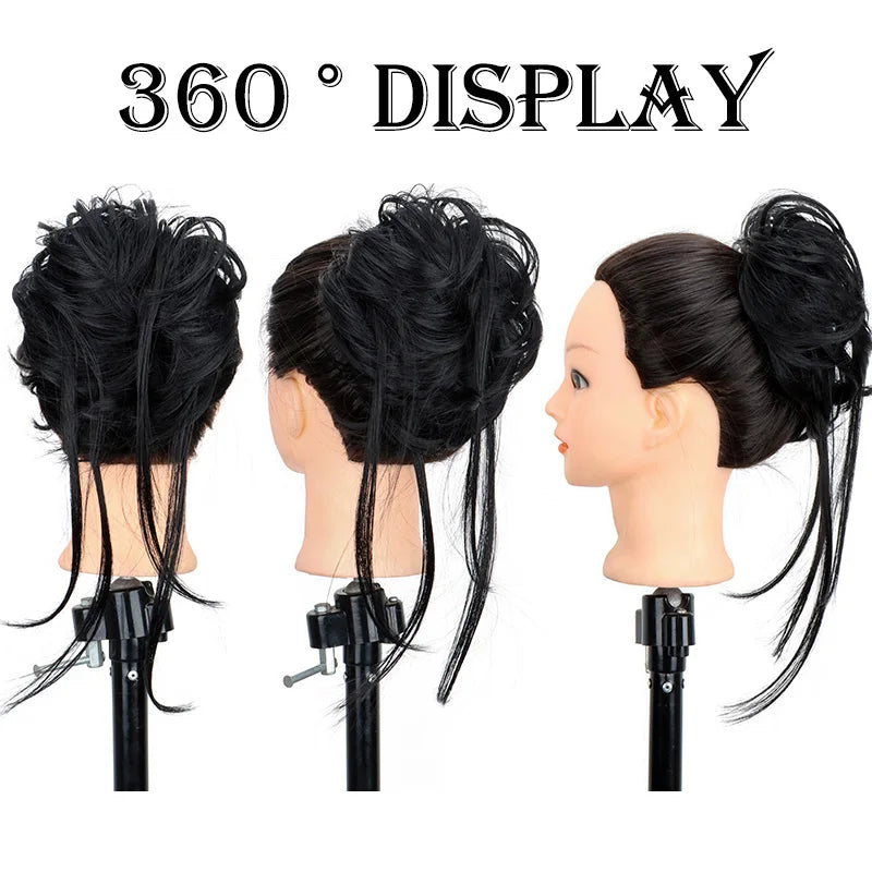 Messy Bun Hair Piece with Straight Tails for Instant Volumized Updos