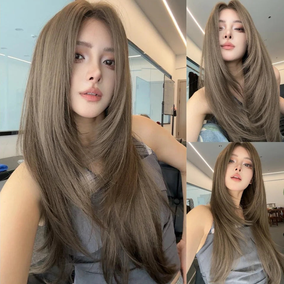 Long Wavy Ginger Synthetic Wig with Bangs - 11
