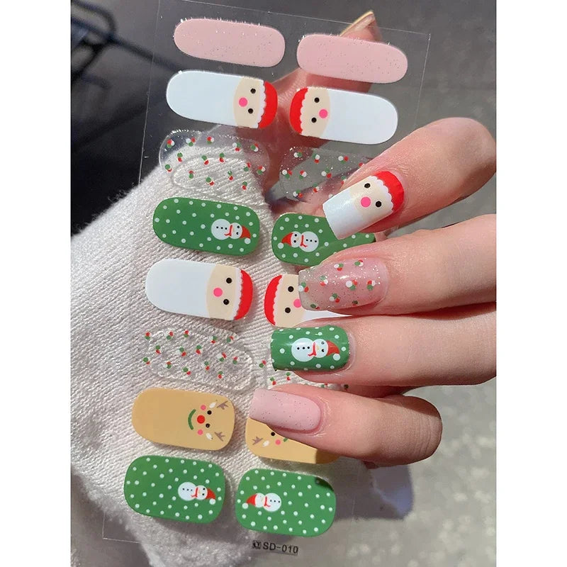 Festive Winter Snowflake Semi-Cured Gel Nail Wraps for Holiday Manicures