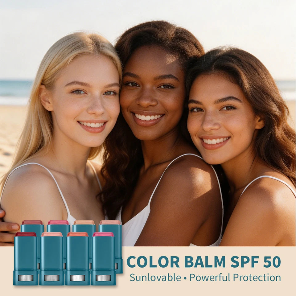 Color Correcting CC Cream and SPF 50 Sunscreen Blush Stick Makeup Set