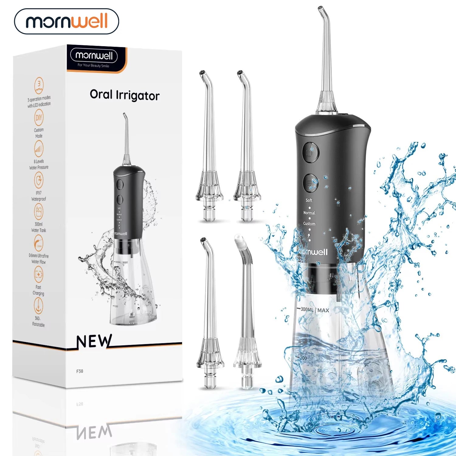 Portable Rechargeable Oral Irrigator with 300ML Water Tank for Dental Care - 1