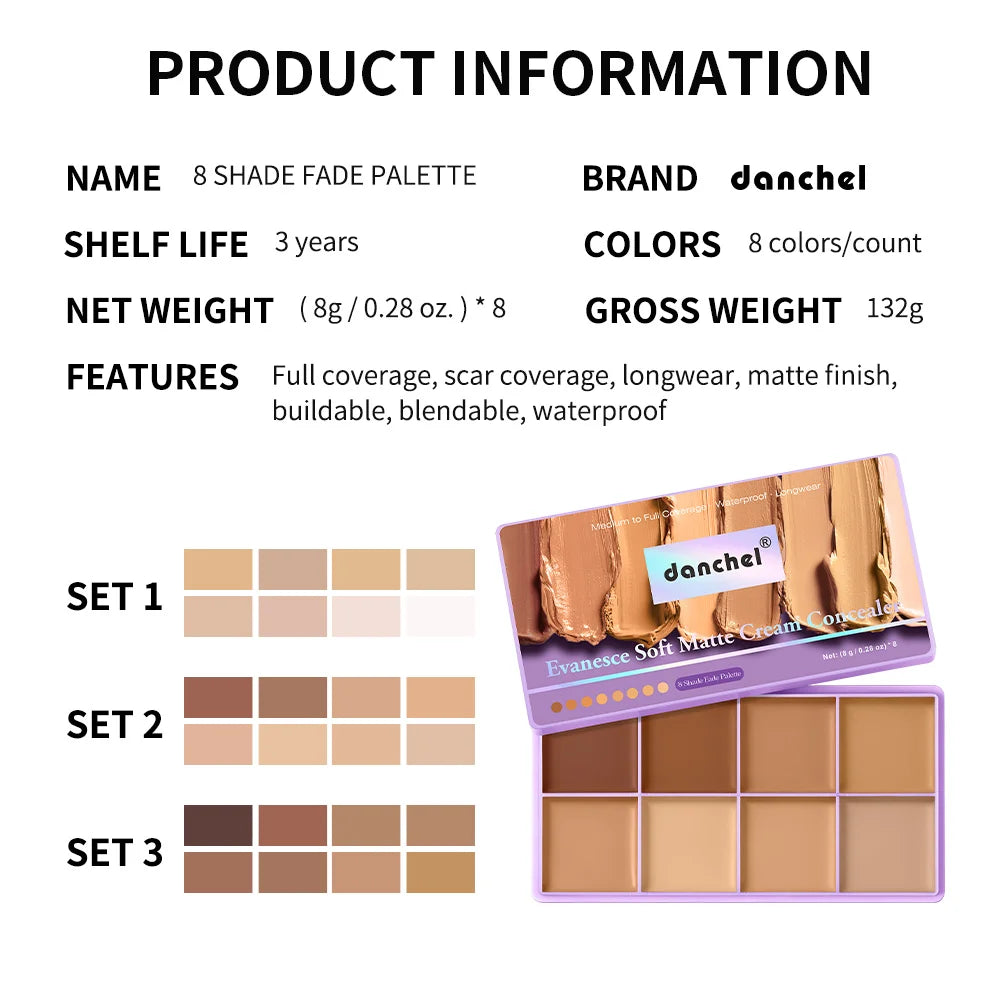 8-Shade Full Coverage Cream Concealer and Contour Palette