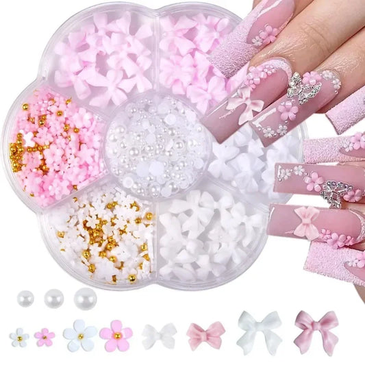3D Mixed Bowknot and Flower Nail Art Decoration Charms Set